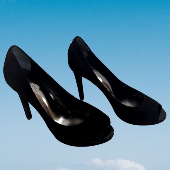 Coach Women's Selma Platform Suede High Heel Open Toe Black High SZ 11B - Picture 1 of 11